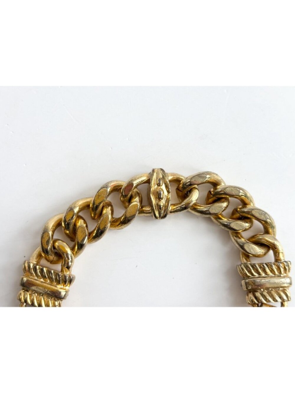 Gold Toned Curb Chain Chunky Rhinestone Accented Vintage 80's Style Bracelet - Picture 11 of 16